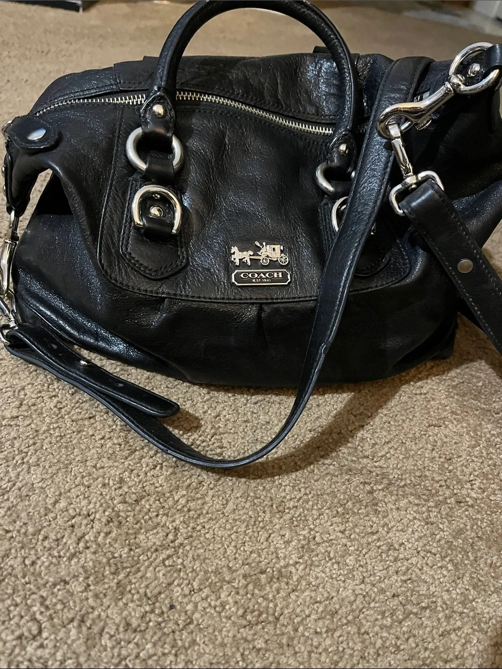 Coach Black Leather Shoulder Satchel with Silver Hardware - Picture 1 of 9